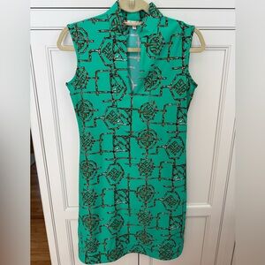 Jude Connally Teal Geometric Midi Dress